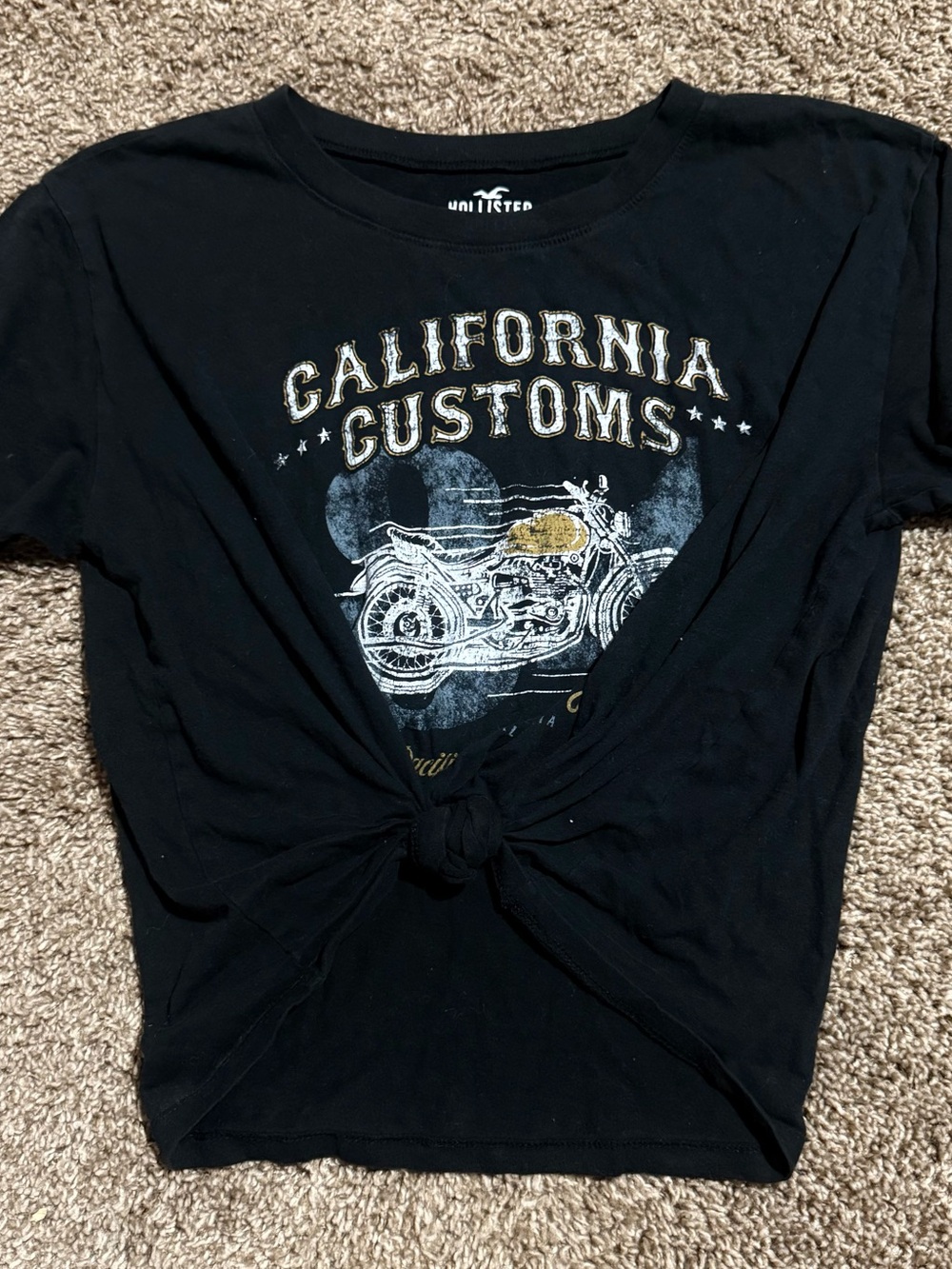 Hollister Black California Customs Motorcycle Graphic cropped Tee
